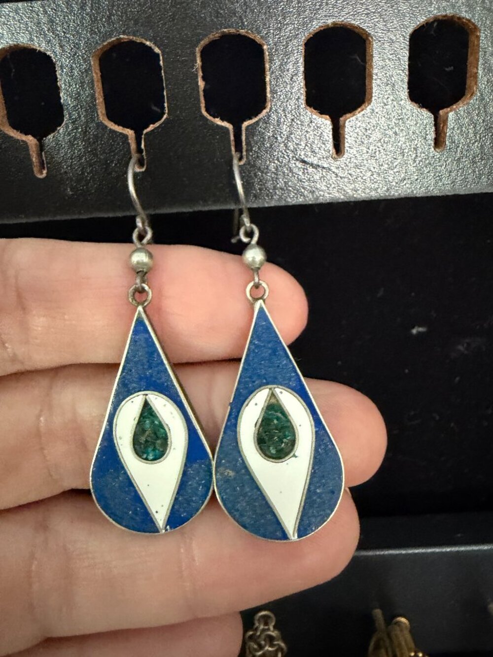 VIntage silver and inlaid stone mod design earrings